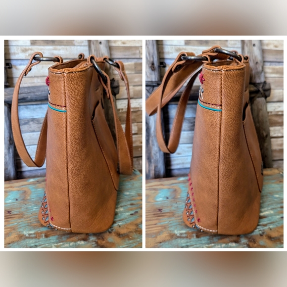 Montana West Embroidered Cross Concho Conceal & Carry Handbag W Studs - Picture 5 of 15